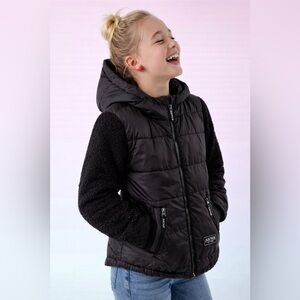 Justice Girls Black Puffer Sherpa Jacket Coat L 12/14